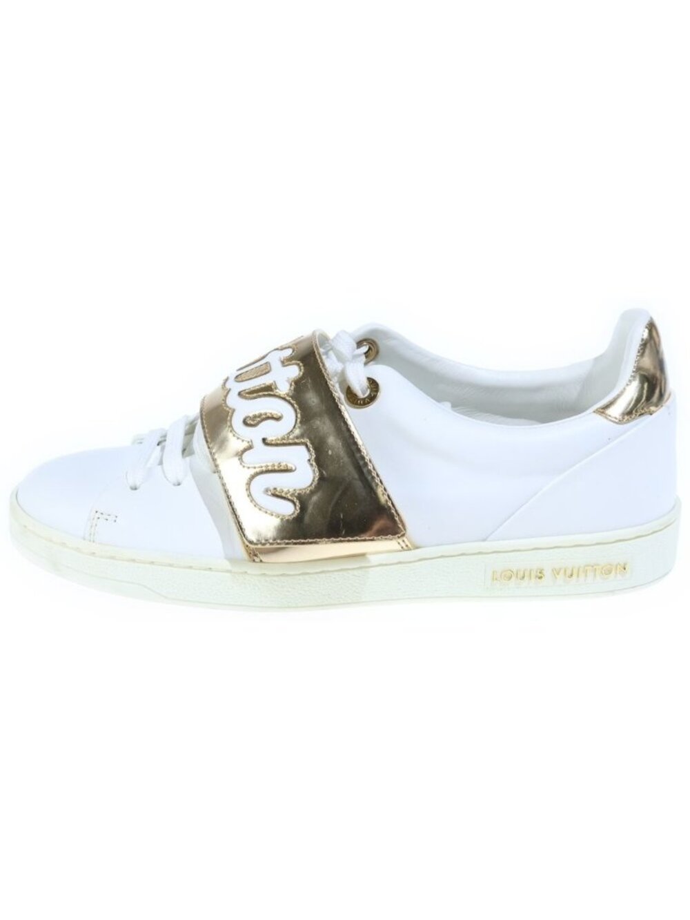 Louis Vuitton Front Row Line Logo Velcro Sneakers White Gold White